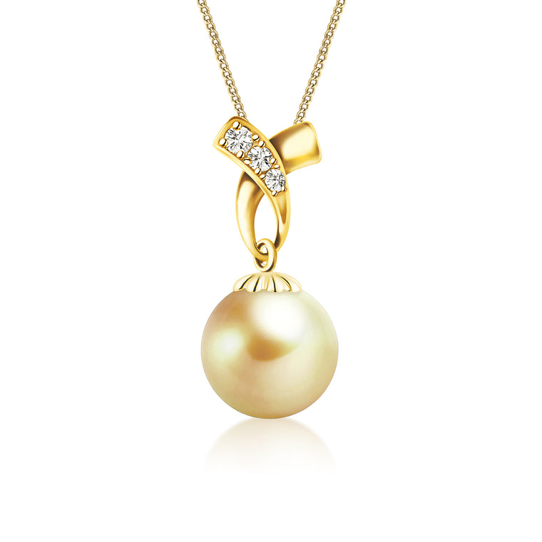 "Emily, South Sea Gold Pearl & Diamond Pendant in 18K Yellow Gold"