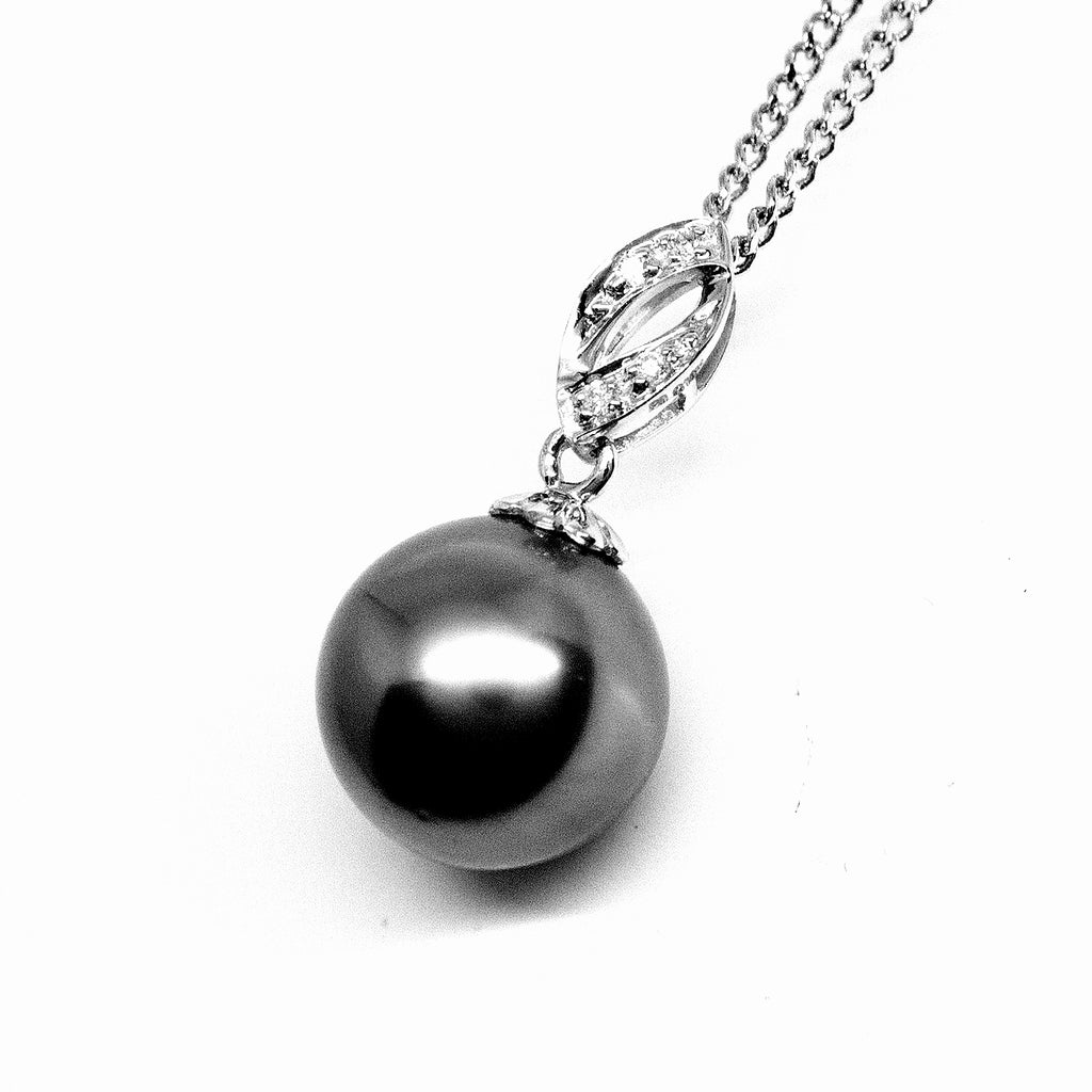 "Liselle, Tahitian Pearl & Diamond Pendant in 18K White Gold"