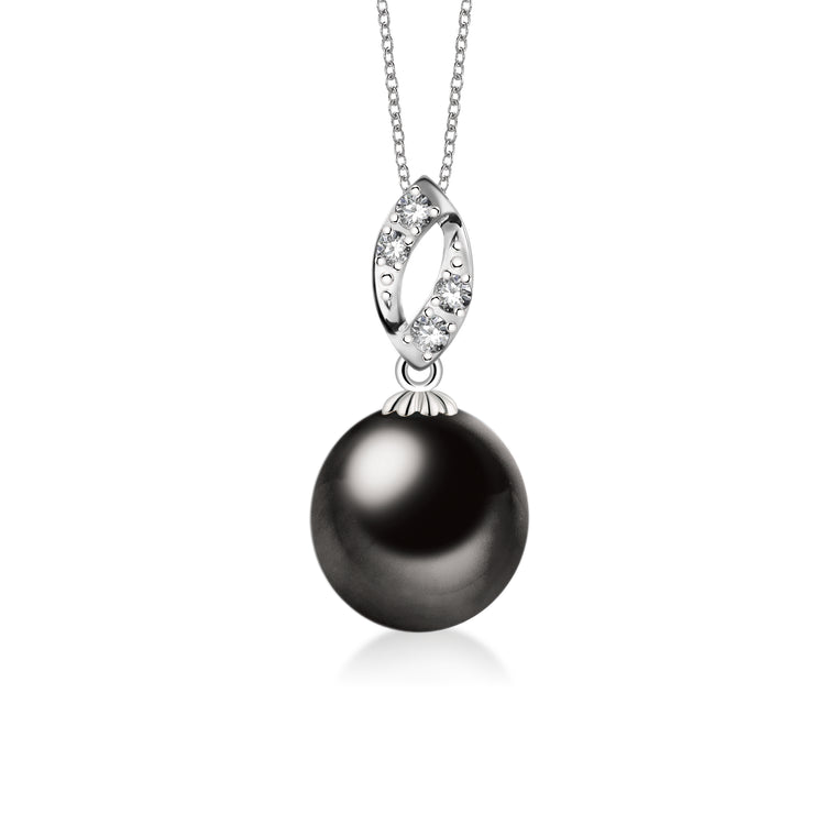 "Liselle, Tahitian Pearl & Diamond Pendant in 18K White Gold"