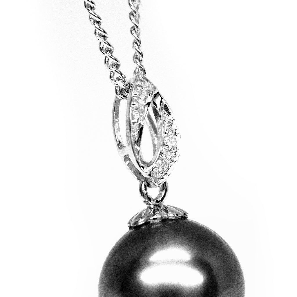 "Liselle, Tahitian Pearl & Diamond Pendant in 18K White Gold"