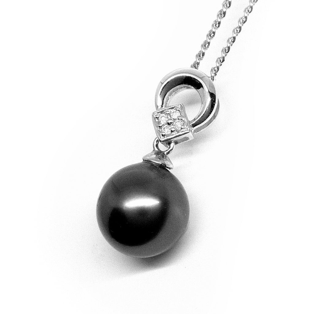 "Maddison, Tahitian Pearl & Diamond Pendant in 18K White Gold"