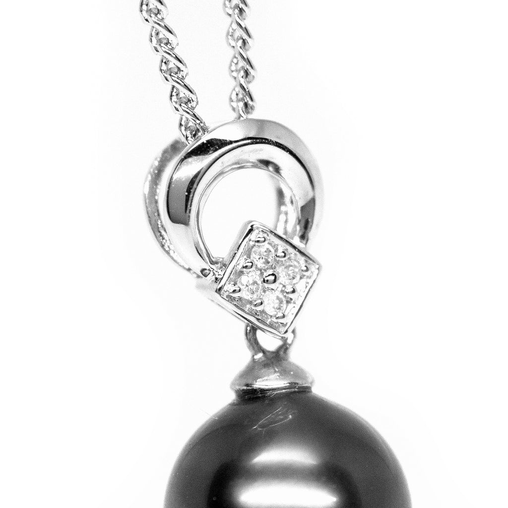 "Maddison, Tahitian Pearl & Diamond Pendant in 18K White Gold"