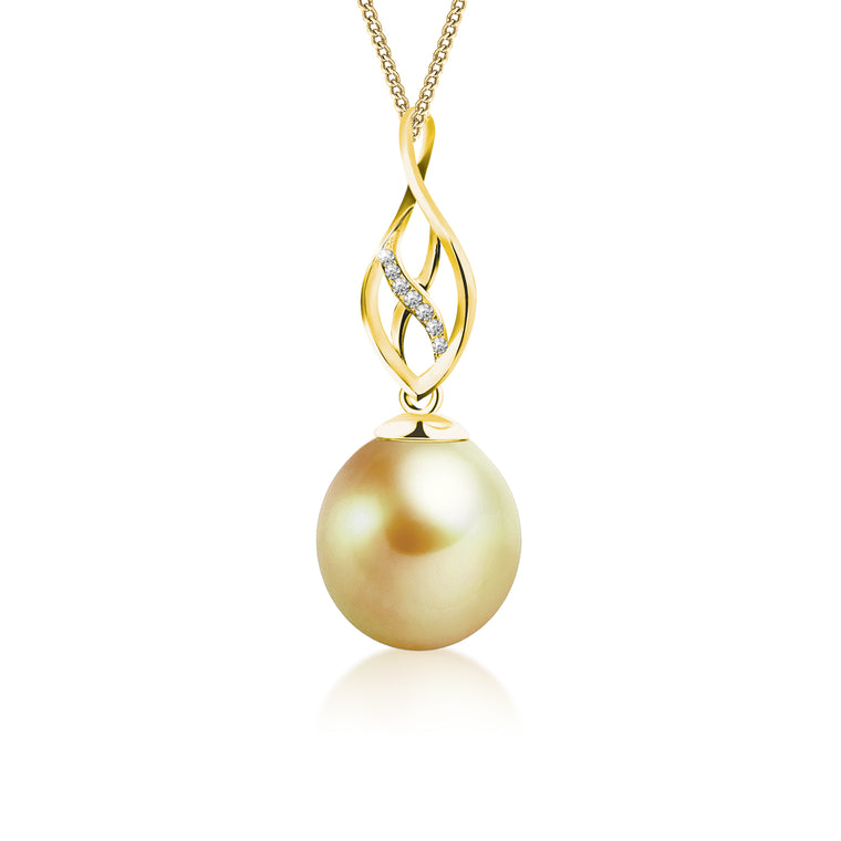 "Zara, South Sea Gold Pearl & Diamond Pendant in 18K Yellow Gold"