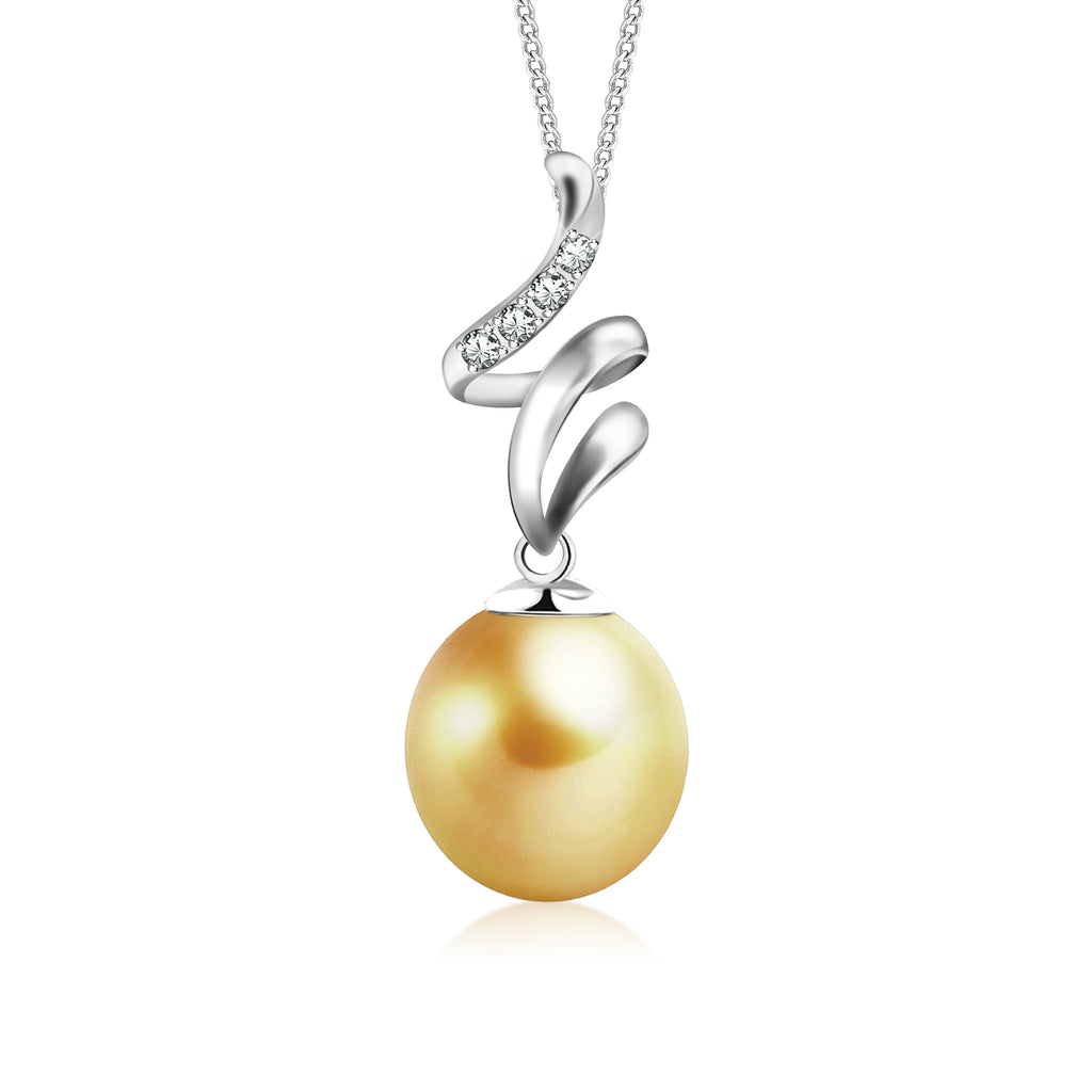 "Faye, South Sea Gold Pearl & Diamond Pendant in 18K White Gold"