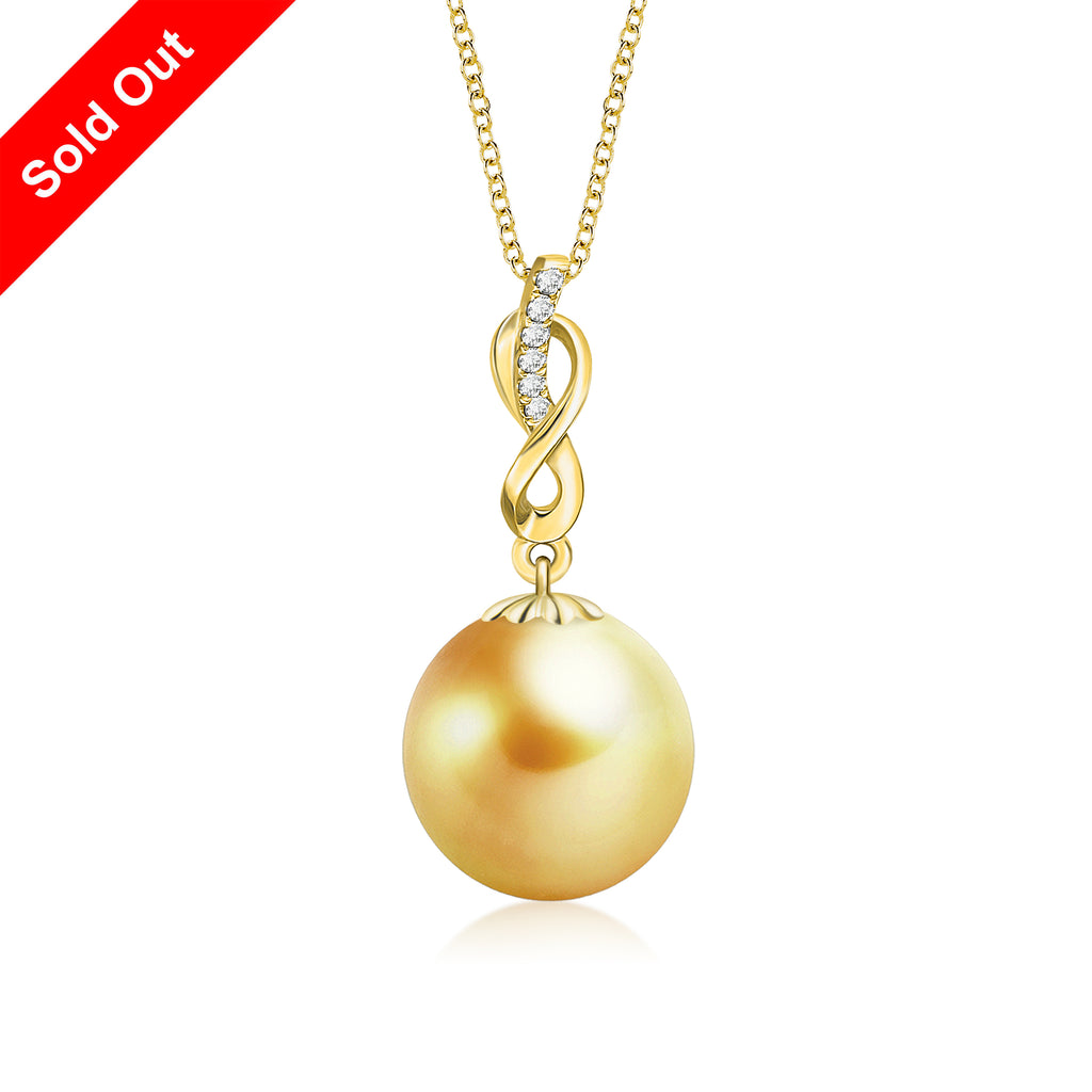 "Catherine, South Sea Gold Pearl & Diamond Pendant in 18K Yellow Gold"
