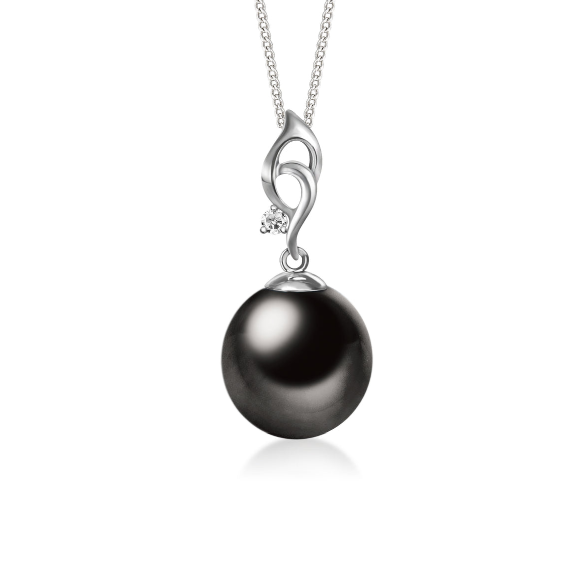 "Elisa, Tahitian Pearl & Diamond Pendant in 18K White Gold"