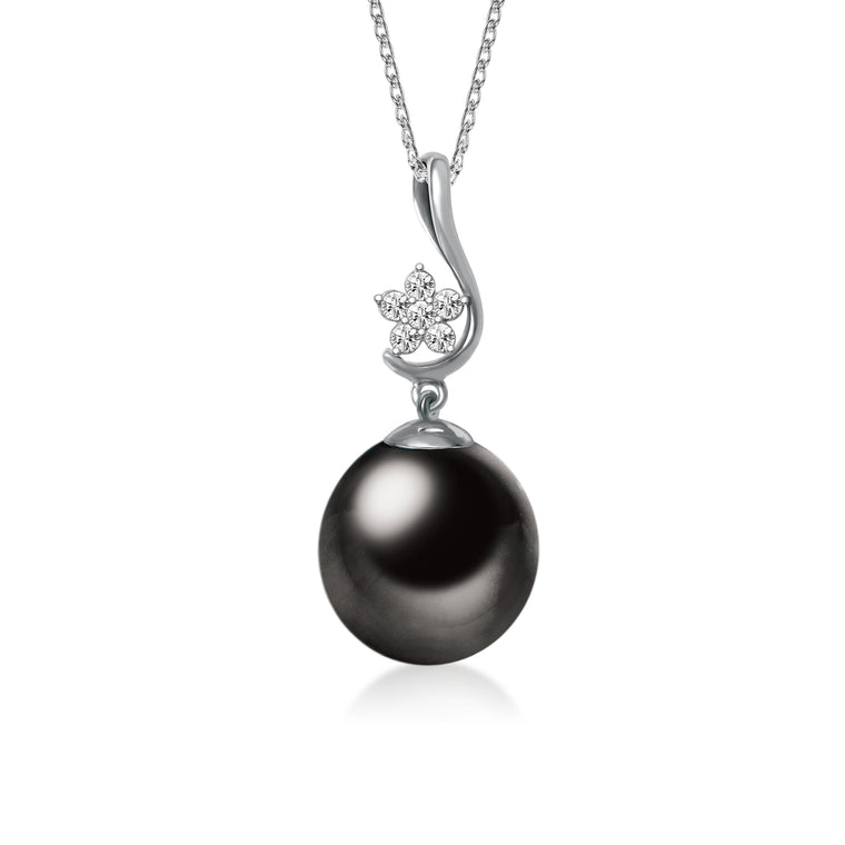 "Shining, Tahitian Pearl & Diamond Pendant in 18K White Gold"