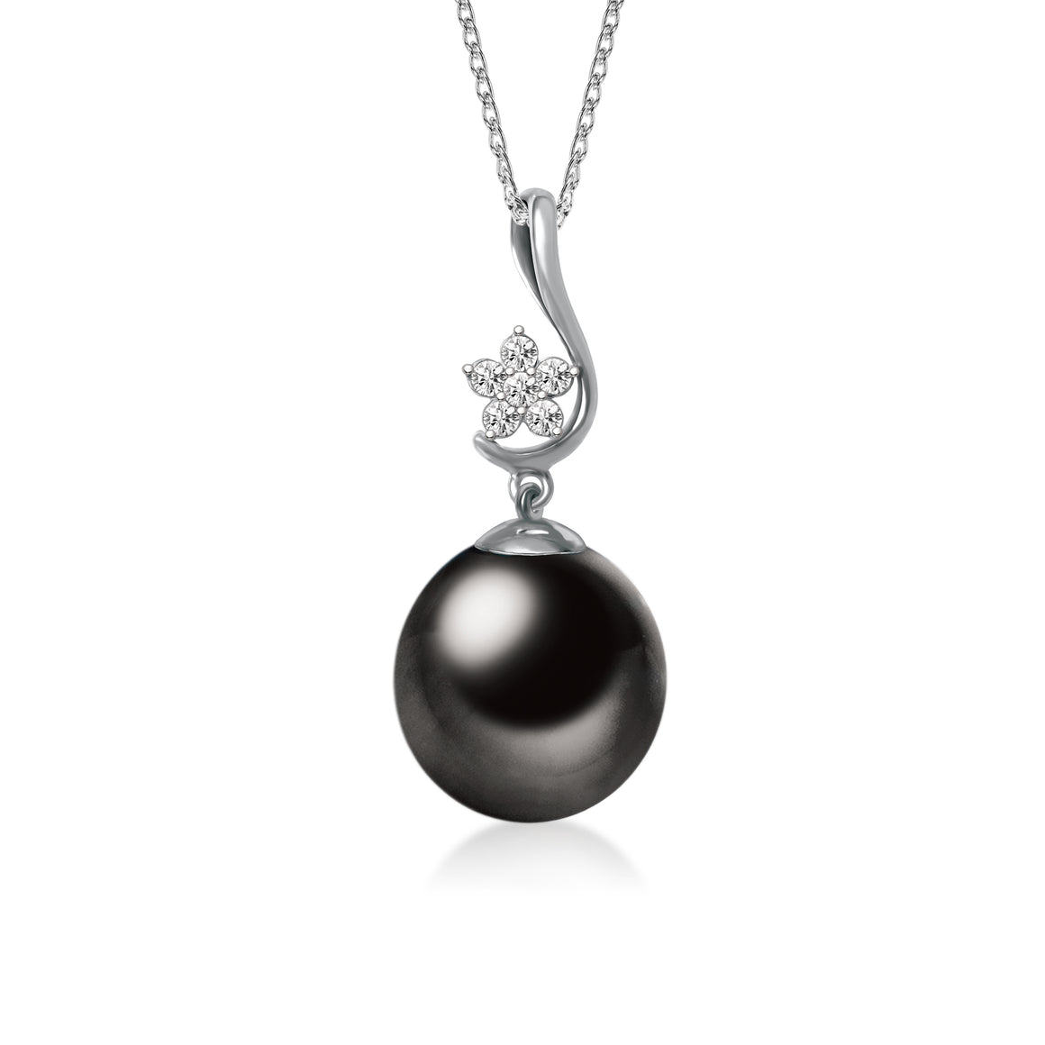 "Shining, Tahitian Pearl & Diamond Pendant in 18K White Gold"
