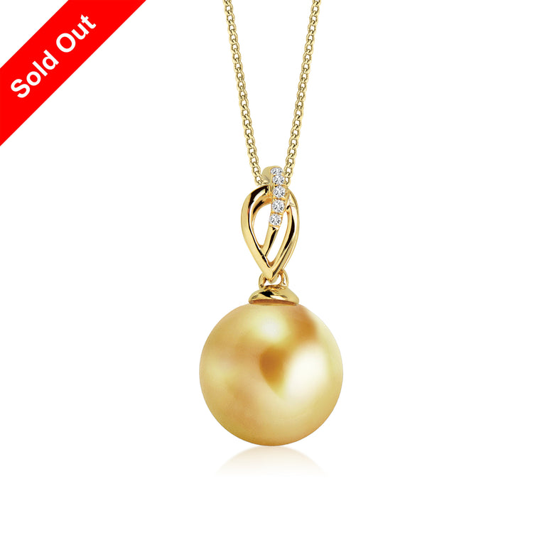 "Hailey, South Sea Gold Pearl & Diamond Pendant in 18K Yellow Gold"