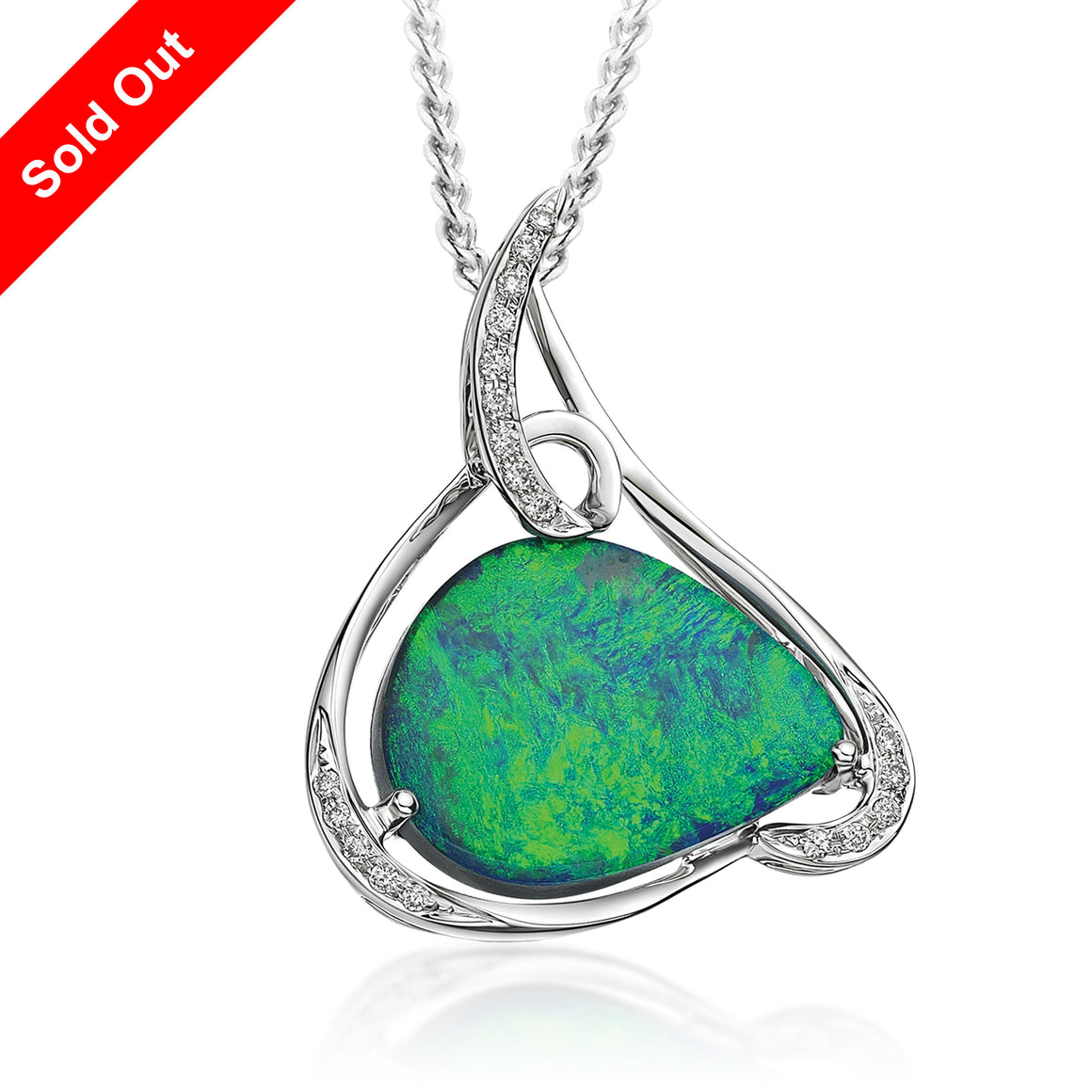 18K White Gold & Diamond Australian Black Opal Pendant