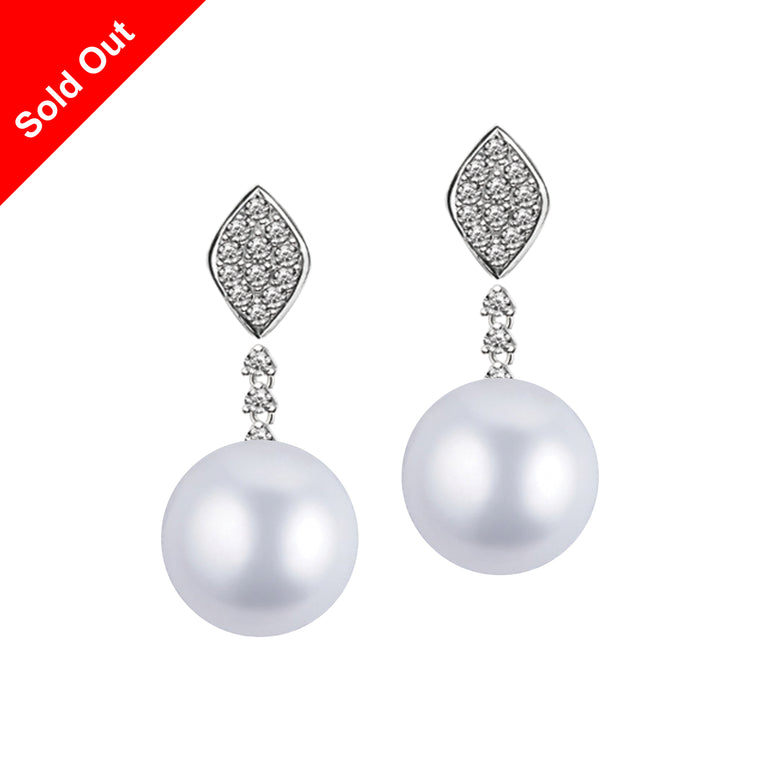 "South Pacific" 18K White Gold & Diamond South Sea Pearl Earrings